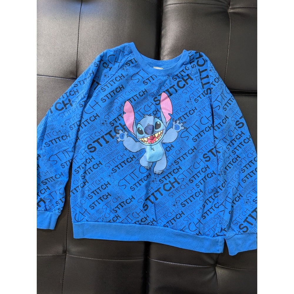 Disney Stitch All Over Print Blue Sweatshirt Pullover Size M‎ 7/9